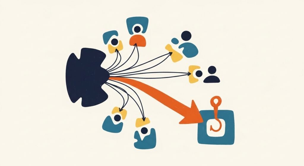 AI system designing personalized messages based on customer data, tailoring offers according to purchase stage and behavior, creating hooks and message flow that drive clicks and purchases