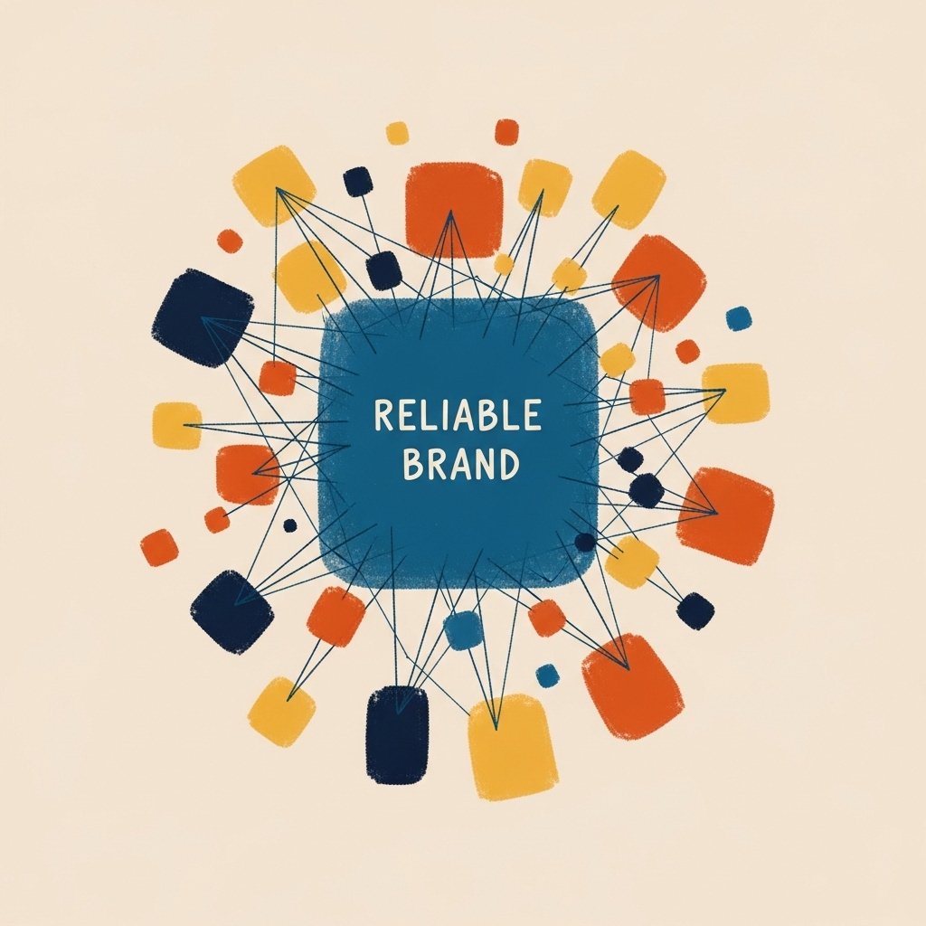 AI system executing a mass strategy to establish brand trust and authority, reinforcing a 'reliable brand' image and creating broad recognition across both online and offline channels