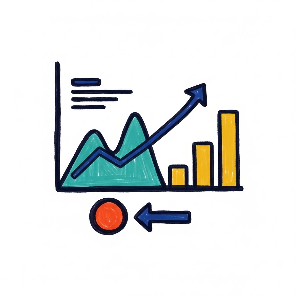 Minimalist icon representing business consulting and analysis, showing charts, graphs, and data flows, symbolizing insight and strategic planning