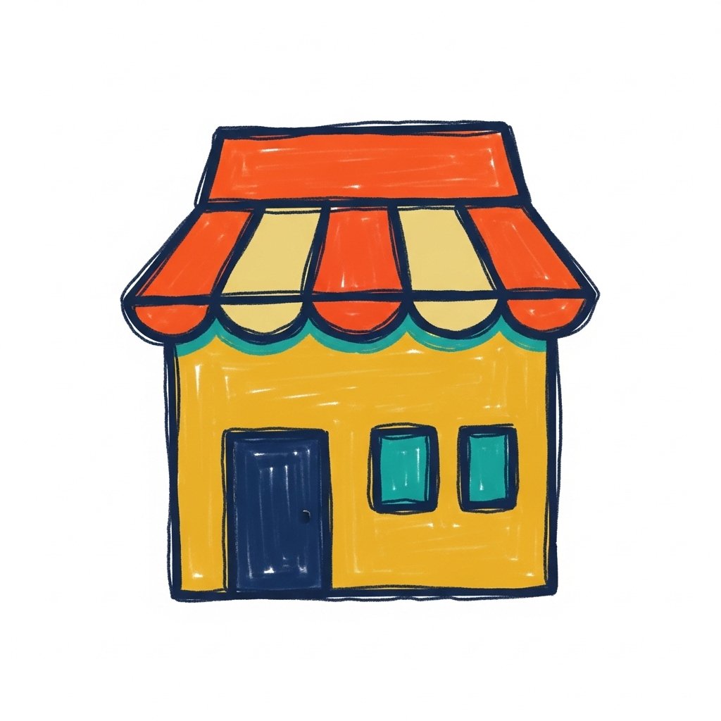 Minimalist icon representing a shop or store, symbolizing retail, storefronts, and small business locations