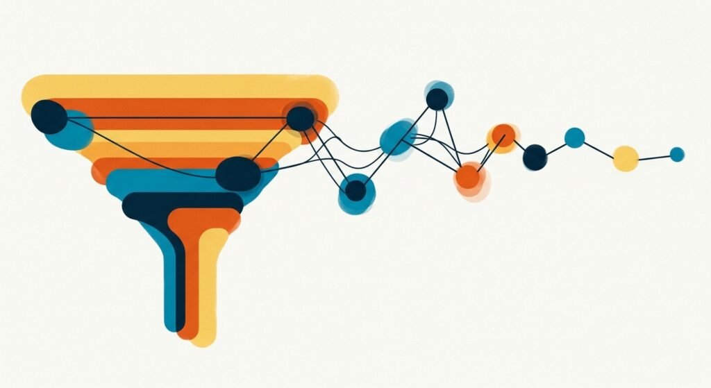 AI system building an automated customer management funnel, handling inquiries and post-purchase follow-up without human intervention, enabling solo entrepreneurs to efficiently manage thousands of customers through digital touchpoints
