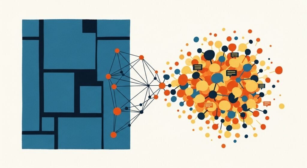 AI system designing hyperlocal community targeting strategy, connecting businesses with neighborhood communities through trust based interactions and organic word of mouth engagement