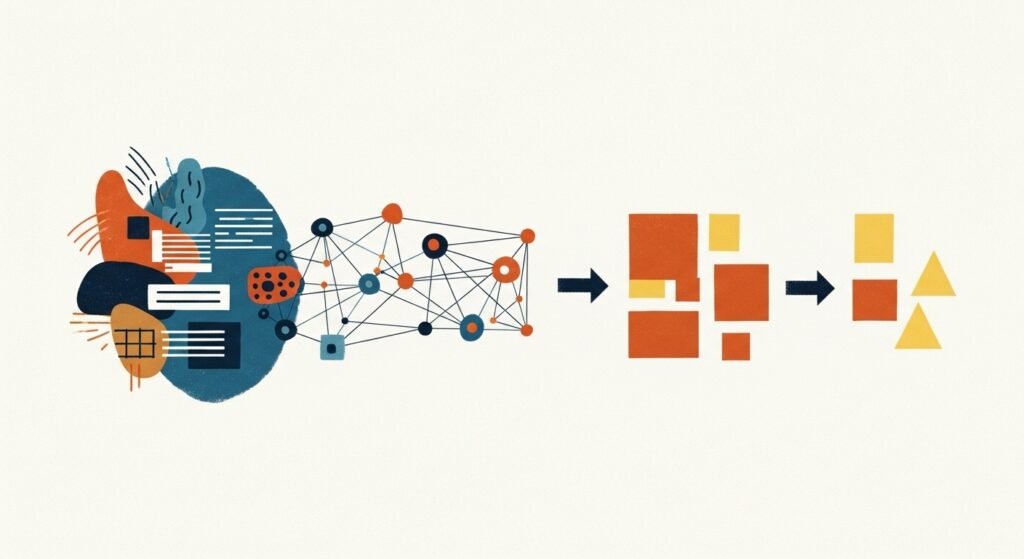 AI system transforming real-world field experience into persuasive digital assets, structuring on-site data and results into trust-building online content
